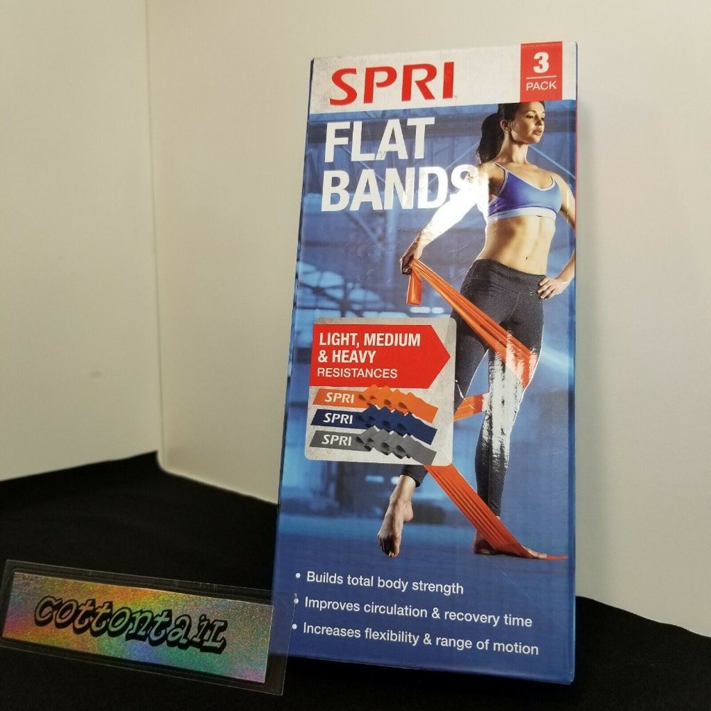 SPRI Flat Resistance Band Loop Kit, 3 Pk (Light, Medium, Heavy) 15" L x 4" NEW